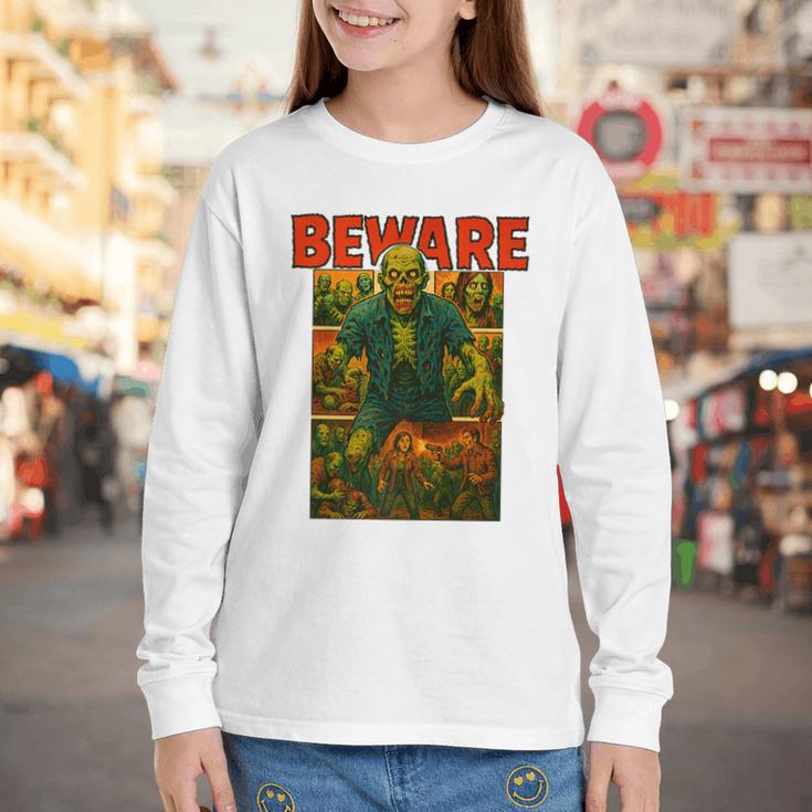 Zombie Tee Horror Movie Poster Vintage Comic Book Graphic Premium Youth Long Sleeve Tee