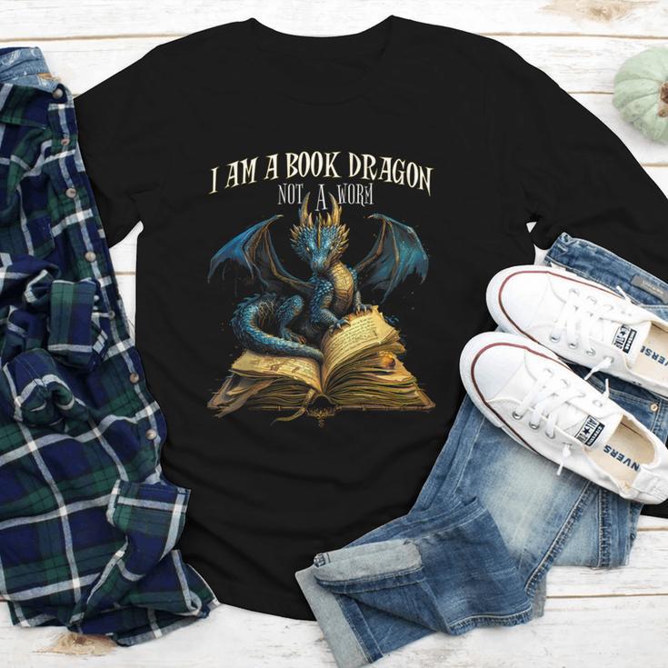 3 Bookish Quote I Am a Book Dragon Not a Worm Reading Book Youth Long Sleeve Tee