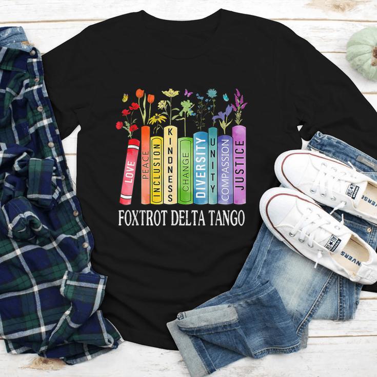 8647 Foxtrots Tangos Deltas Book Flower Resist Book Lovers Youth Long Sleeve Tee