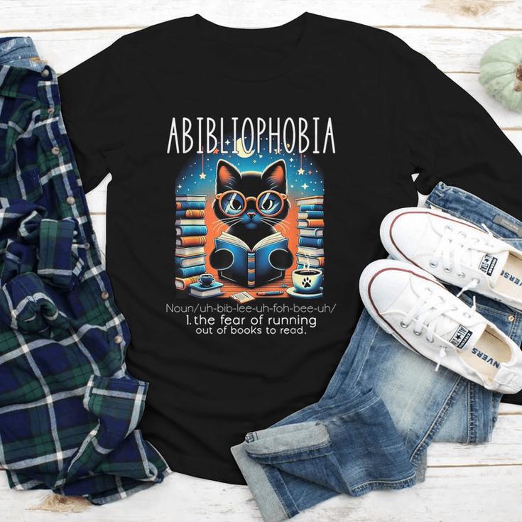 Abibliophobia Cat Reading Bookworm Reader Nerd For Men Women Girls Kids Youth Long Sleeve Tee