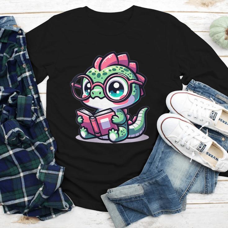 Adorable Book Lover Basilisk With Reading Glasses Cute Youth Long Sleeve Tee