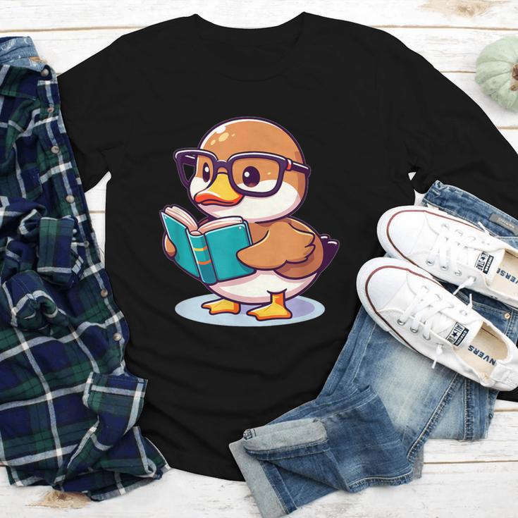 Adorable Book Lover Mallard Duck With Reading Glasses Cute Youth Long Sleeve Tee
