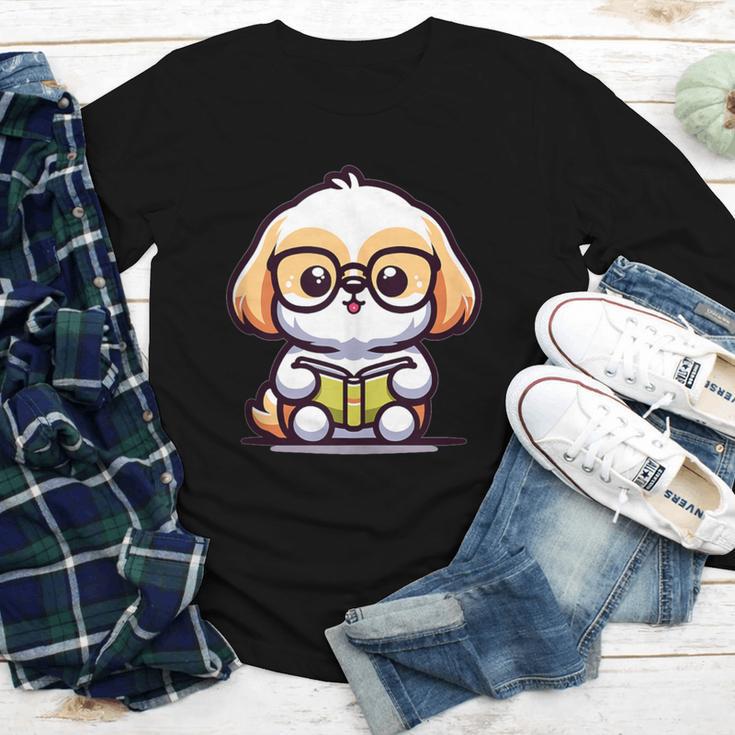 Adorable Book Lover Shih Tzu With Reading Glasses Cute Youth Long Sleeve Tee Adorable Book Lover Shih Tzu With Reading Glasses Cute Youth Long Sleeve Tee