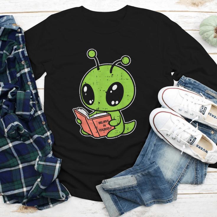 Alien Reading Book Believe In Yourself Kids Women Men Youth Long Sleeve Tee