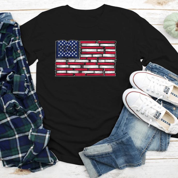 America US Flag Books Library Reading For Book Lover Reader Youth Long Sleeve Tee