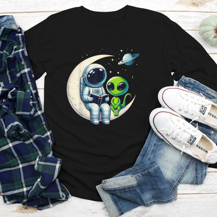 Astronaut Reading Book To Alien Shirt Moon Space Lover Kids Youth Long Sleeve Tee