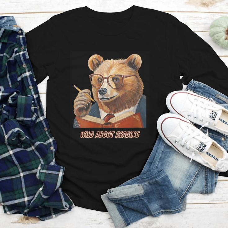 Bear Reading Book Glasses Library Zoo Teacher School Animal Youth Long Sleeve Tee