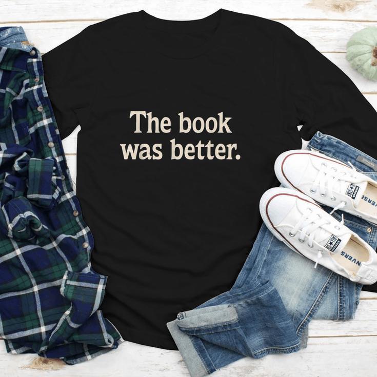 The Book Was Better Distressed Grunge Minimalist Text Youth Long Sleeve Tee