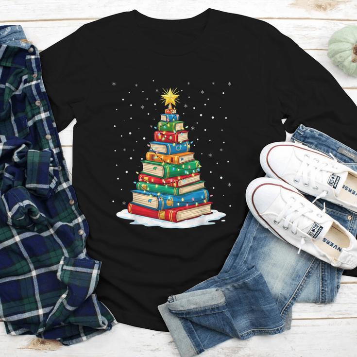 Book Christmas Tree Xmas Lights Book Lover Teacher Librarian Youth Long Sleeve Tee