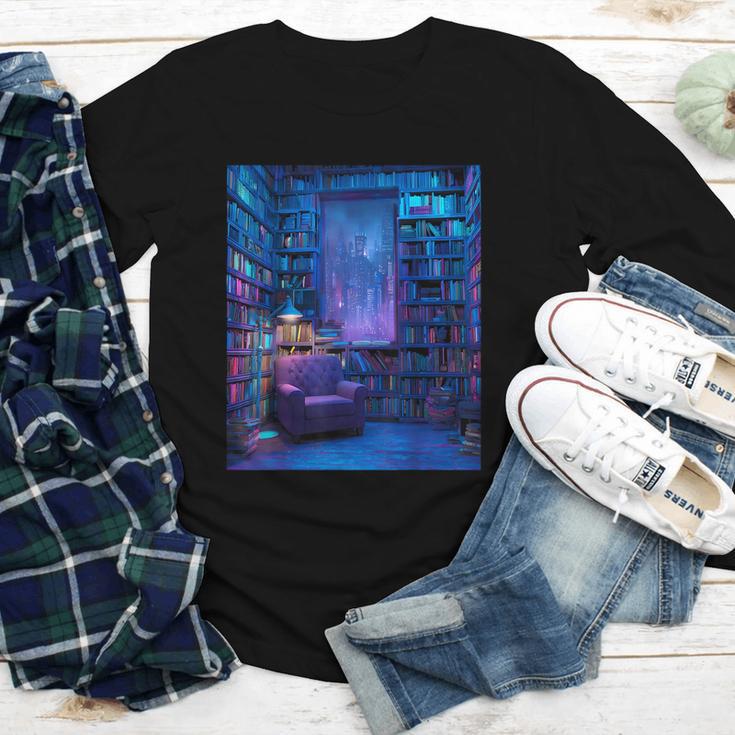 Book Library Bookshelf Armchair Window Pattern Print Youth Long Sleeve Tee