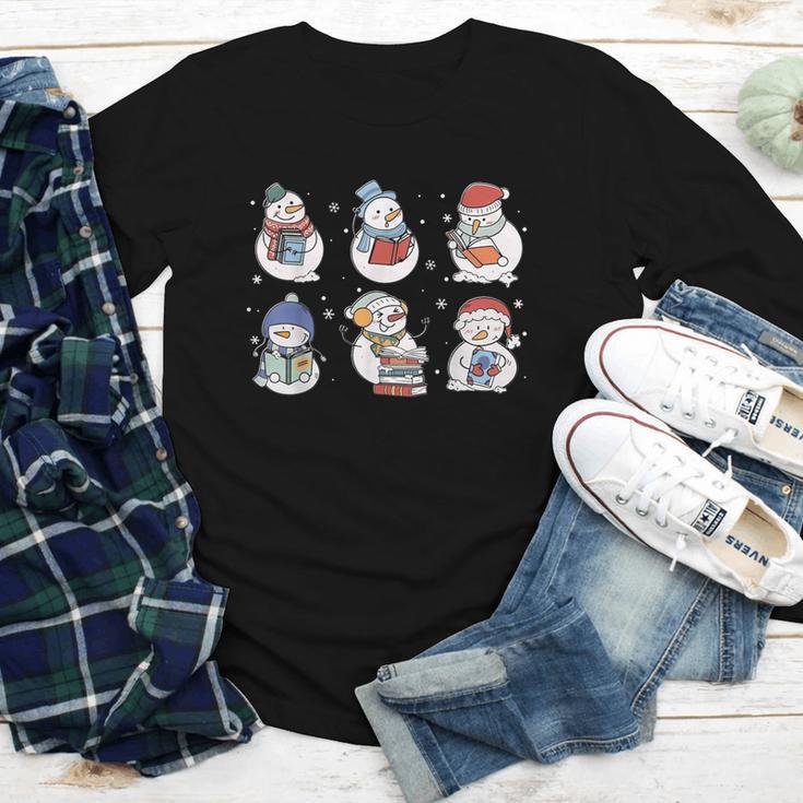 Book Lover Teacher Snowman Reading Books Christmas Winter Youth Long Sleeve Tee