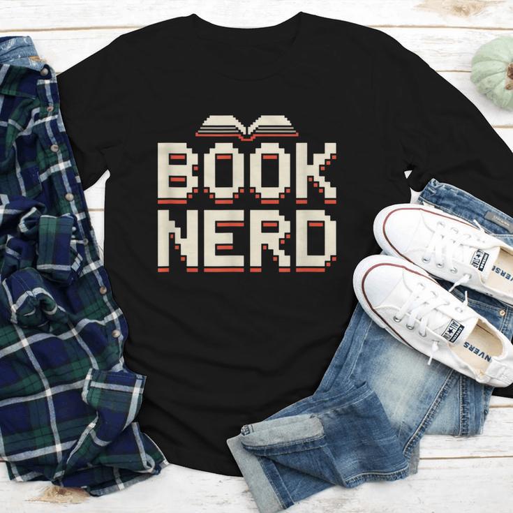 Book Nerd Retro Pixel Reading Librarian Aesthetic Youth Long Sleeve Tee