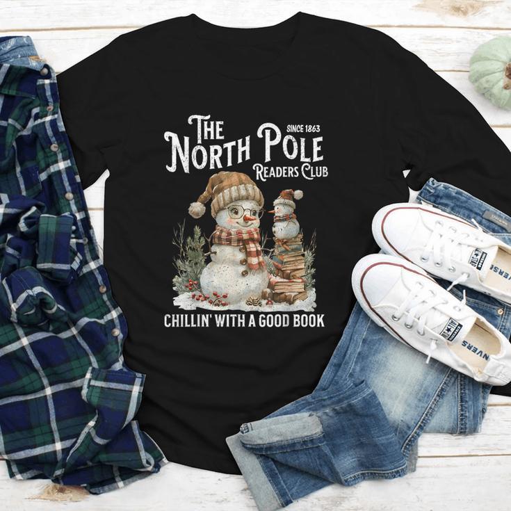Bookish Christmas North Pole Book Club Snowman Book Worm Youth Long Sleeve Tee