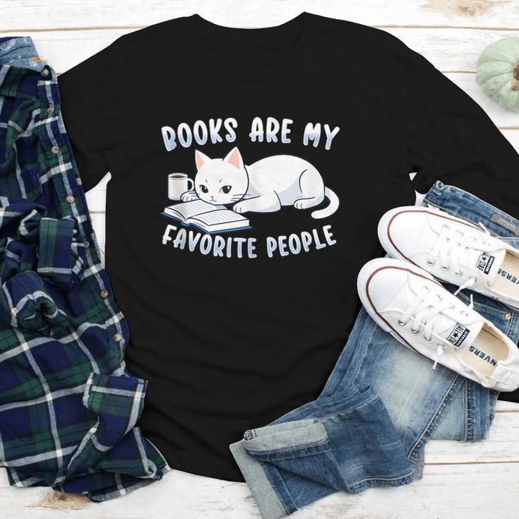 Books Are My Favorite People Cat With Coffee Mug Book Lovers Youth Long Sleeve Tee