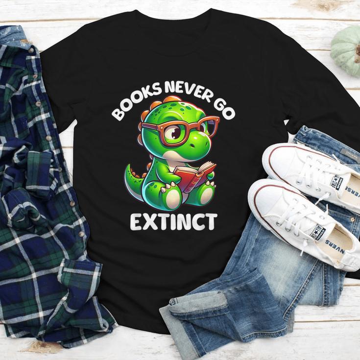 Books Never Go Extinct Reading Dinosaur Bookish Nerdy Youth Long Sleeve Tee Books Never Go Extinct Reading Dinosaur Bookish Nerdy Youth Long Sleeve Tee