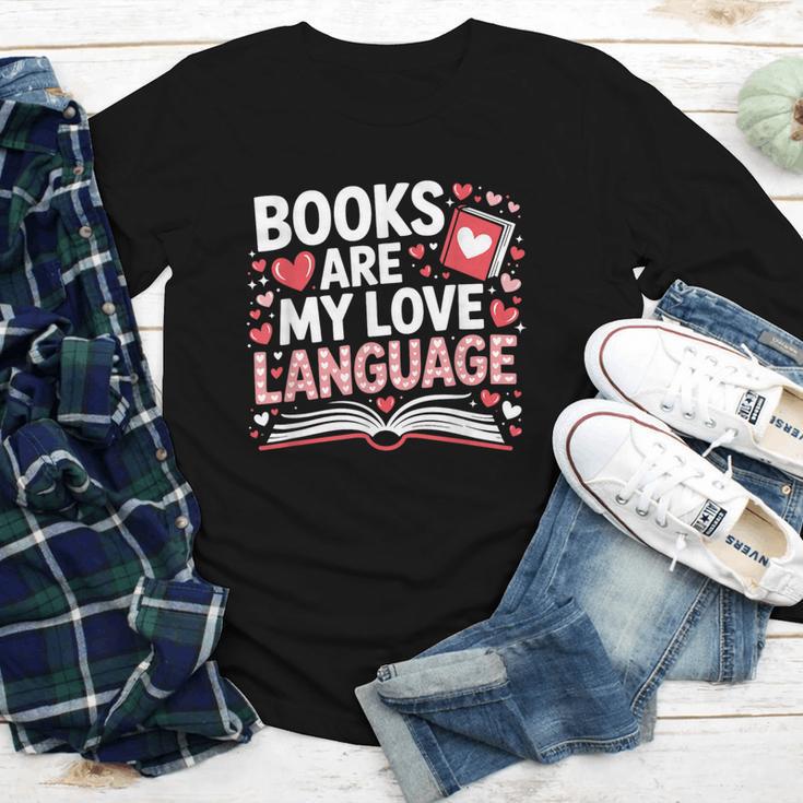 Books Are My Love Language Valentines Book Lover Teacher Youth Long Sleeve Tee Books Are My Love Language Valentines Book Lover Teacher Youth Long Sleeve Tee