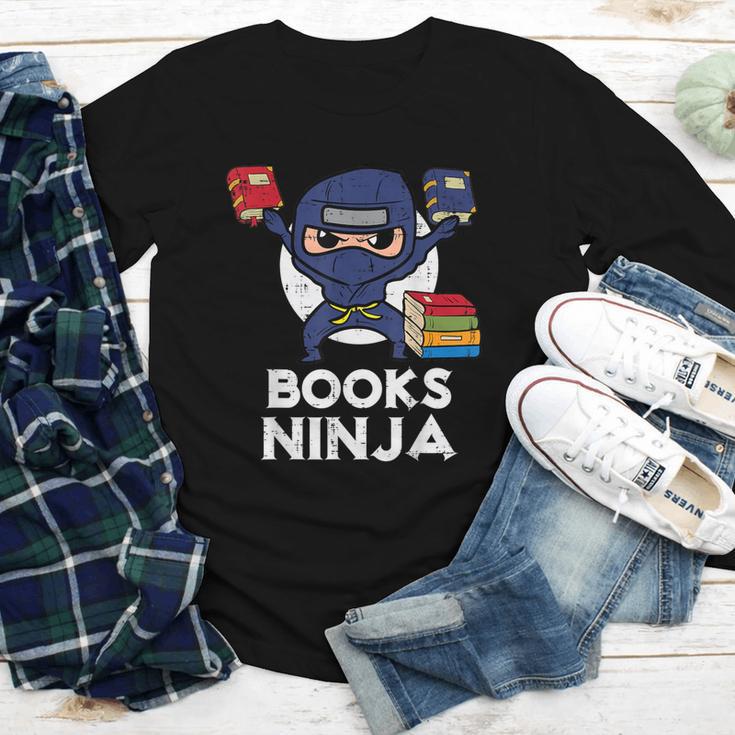 Books Ninja Read Reading Librarian Book Toddler Boys Kids Youth Long Sleeve Tee