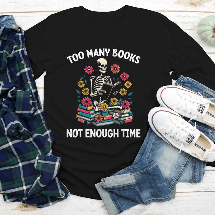 Too Many Books Not Enough Time Skeleton Flowers Reader Youth Long Sleeve Tee Too Many Books Not Enough Time Skeleton Flowers Reader Youth Long Sleeve Tee