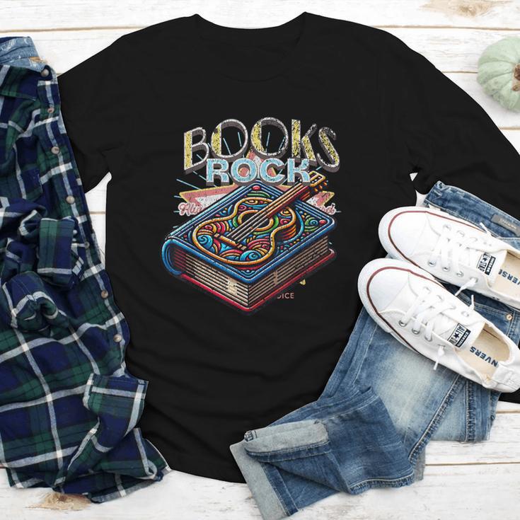 Books Rock Rock'n Roll Science Of Reading Teachers Guitar Youth Long Sleeve Tee