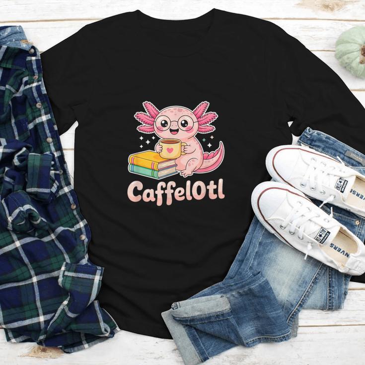 Caffelotl Cute Axolotl Pun Coffee Book Lover Kawaii Humor Youth Long Sleeve Tee