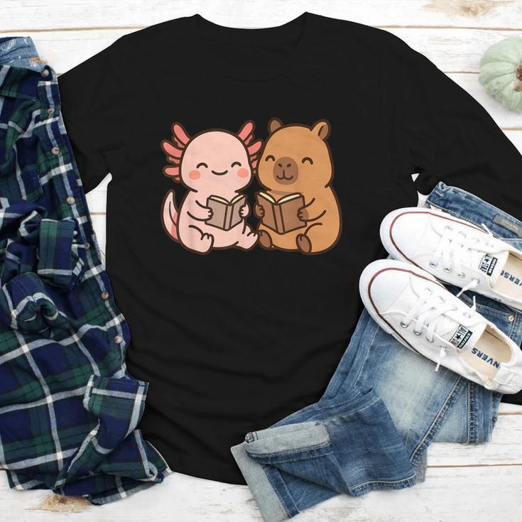 Capybara Axolotl Kawaii Kids Anime Book Lover Reading Youth Long Sleeve Tee Capybara Axolotl Kawaii Kids Anime Book Lover Reading Youth Long Sleeve Tee