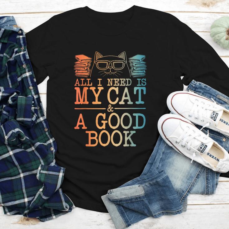 Cat & Book Art For Men Women Cat Librarian Novel Book Lover Youth Long Sleeve Tee