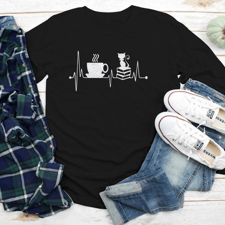 Cat Book Coffee Lover Heartbeat Cat Lover Book Lover Youth Long Sleeve Tee