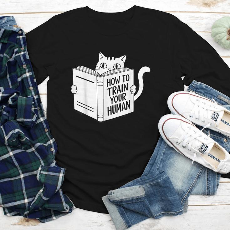 Cat Book Humor How To Train Your Human Youth Long Sleeve Tee
