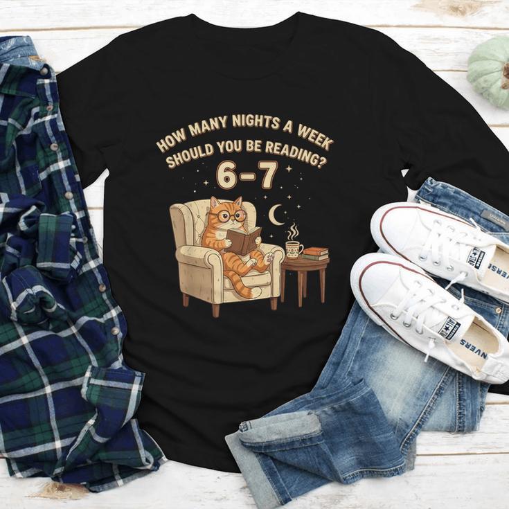 Cat Reading 6-7 Meme English Teacher Book Lover Humor Youth Long Sleeve Tee