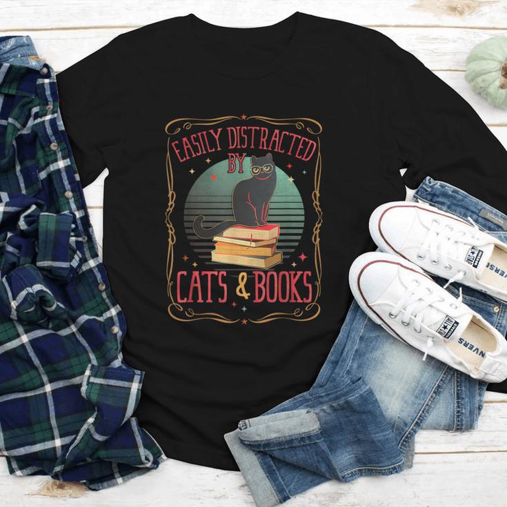 Cats And Books Lover Reading Literary Feline Humor Youth Long Sleeve Tee