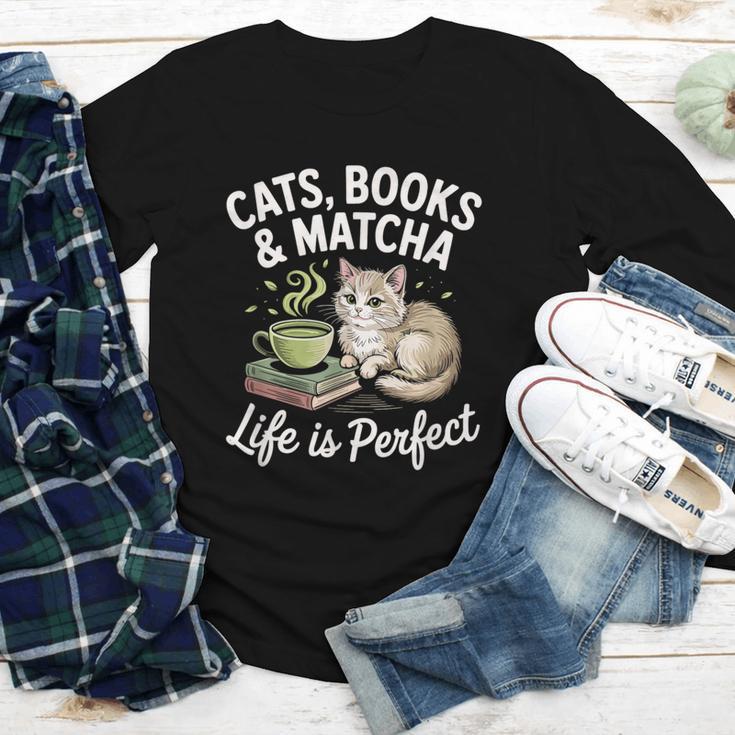 Cats Books And Matcha Life Is Perfect Green Tea Matcha Youth Long Sleeve Tee