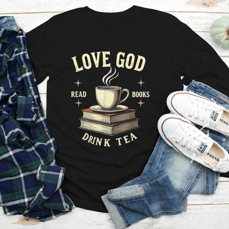 Christian Bookworm Love God Read Books Drink Tea Youth Long Sleeve Tee