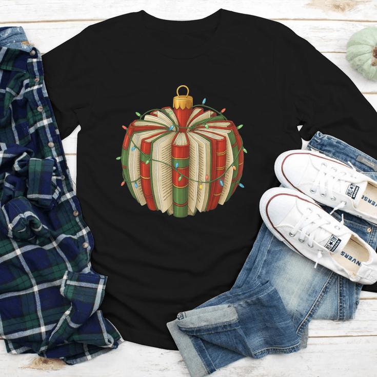 Christmas Book Ornament Lights Holiday Reading Lover Teacher Youth Long Sleeve Tee