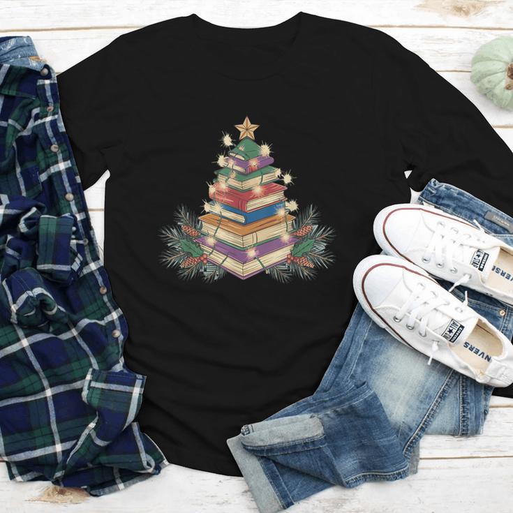 Christmas Book Reading Reader Xmas Bibliophile -Adult Christmas Tree Book Modern Youth Long Sleeve Tee