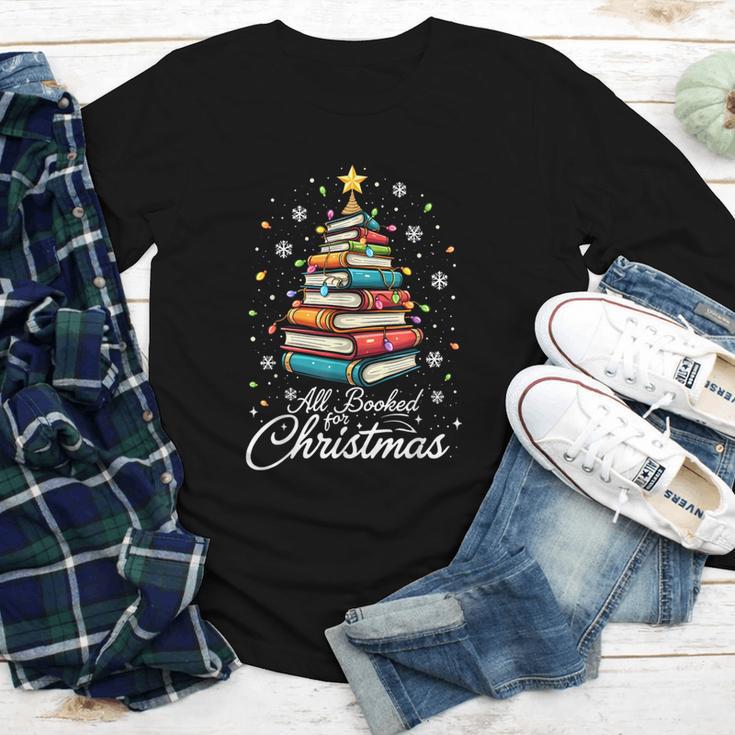Christmas Book Tree Shirt Book Lover Librarian All Booked For Christmas Women's Christmas Book Lover Librarian Youth Long Sleeve Tee