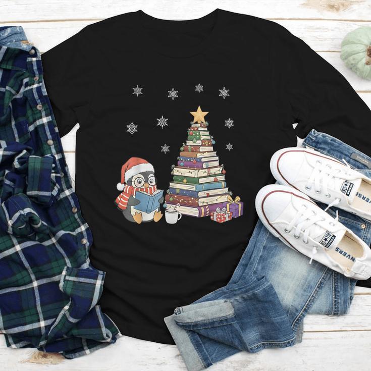 Christmas A Penguin Reading Book Snowflake Cocoa Hot Teacher Youth Long Sleeve Tee
