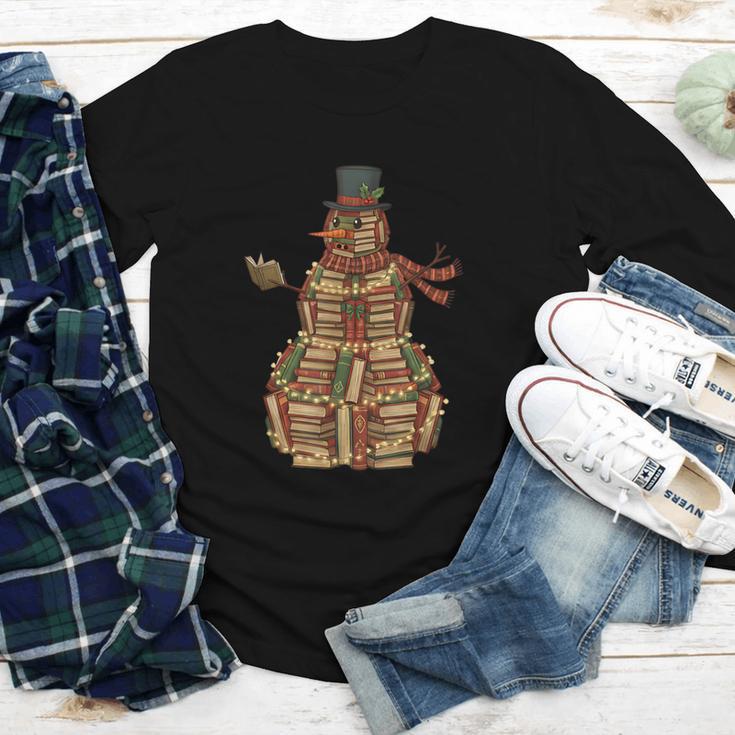 Christmas Snowman Made Of Books Holiday Reading Xmas Youth Long Sleeve Tee