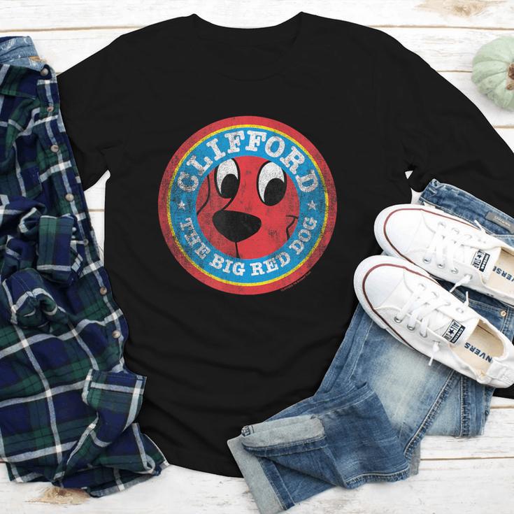 Clifford The Big Red Dog Round Distressed Logo Kids Books Youth Long Sleeve Tee Clifford The Big Red Dog Round Distressed Logo Kids Books Youth Long Sleeve Tee
