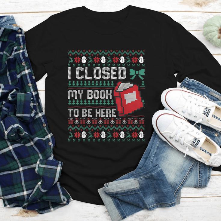 I Closed My Book To Be Here Ugly Christmas Sweater Youth Long Sleeve Tee