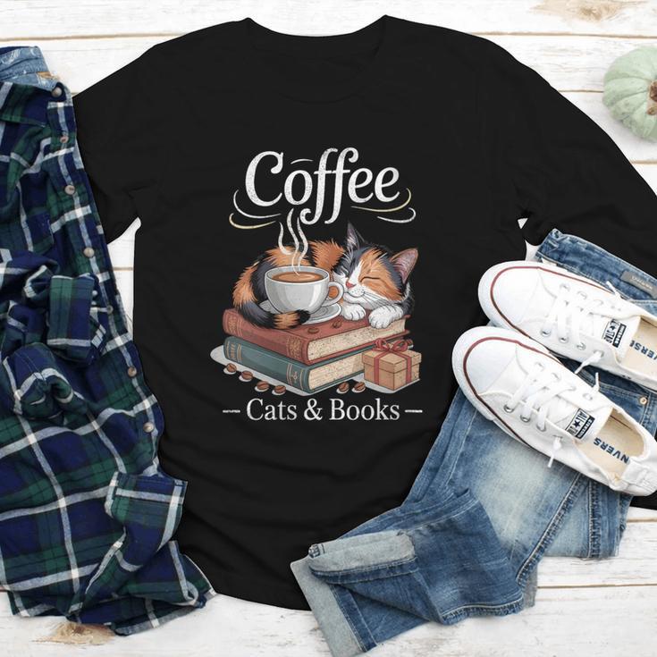 Coffee Cats And Books Cozy Calico Reader Love Cute Cat Youth Long Sleeve Tee