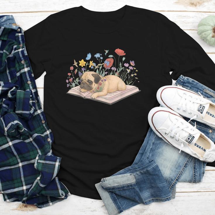 Color Floral Cute Pug Dog On Book Reading Bookworm Reader Youth Long Sleeve Tee Color Floral Cute Pug Dog On Book Reading Bookworm Reader Youth Long Sleeve Tee
