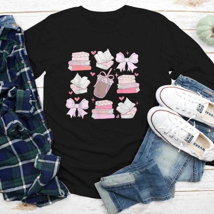 Coquette Bow Book Coffee Valentines Bookish Library Teacher Youth Long Sleeve Tee