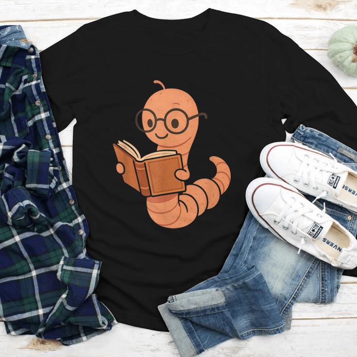 Cute Bookworm Worm Reading Book Glasses Nerdy Youth Long Sleeve Tee Cute Bookworm Worm Reading Book Glasses Nerdy Youth Long Sleeve Tee