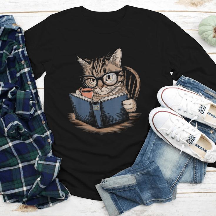 Cute Cat Reading Books With Tea Youth Long Sleeve Tee