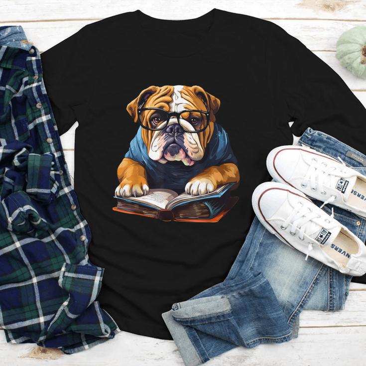 Cute Dog English Bulldog Reading Book Youth Long Sleeve Tee