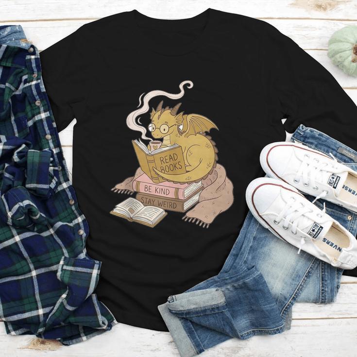 Cute Dragon Be Kind Stay Weird Read Books Youth Long Sleeve Tee