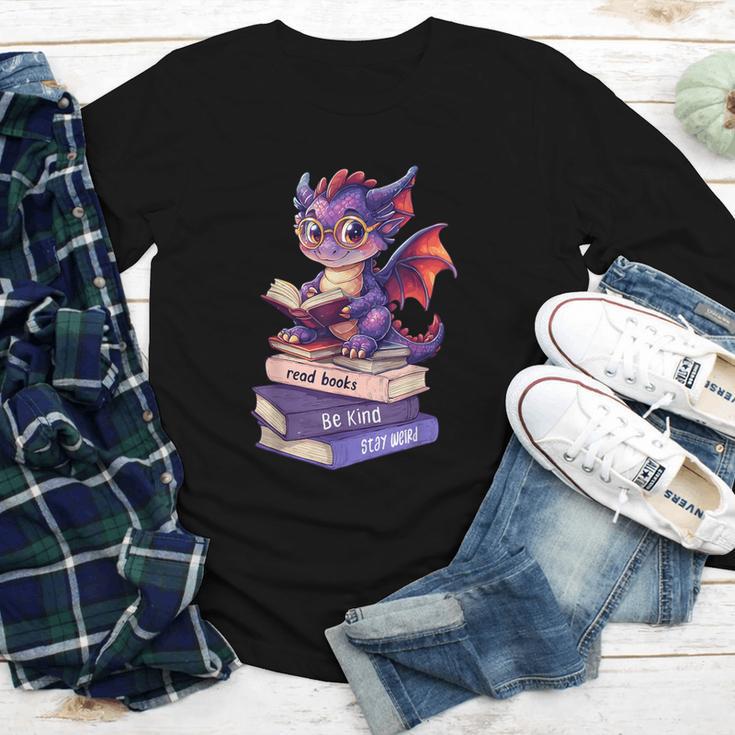 Cute Dragon Read Books Be Kind Stay Weird Book Lover Youth Long Sleeve Tee