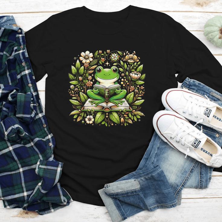 Cute Floral Frog Book Reading Youth Long Sleeve Tee