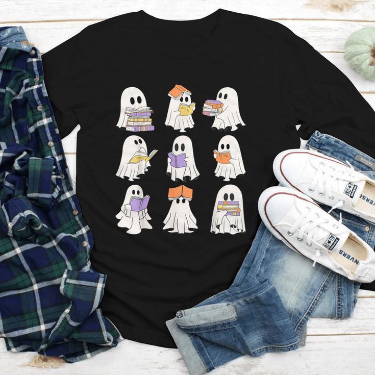 Cute Ghost Reading Books Teacher Halloween Reading Men Women Kids Youth Long Sleeve Tee