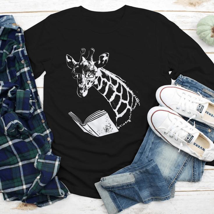 Cute Giraffe Wear Glasses Reading Book Librarian Bookworm Youth Long Sleeve Tee